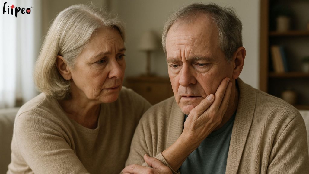 Elderly woman supporting her partner, a symbolic image of Alzheimer's care