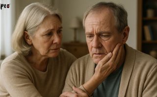 Elderly woman supporting her partner, a symbolic image of Alzheimer's care